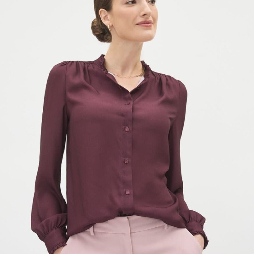 RW&Co - Silky Crepe Long-Sleeve Buttoned-Down Blouse - Size L